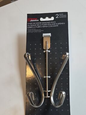 Home Basics Brushed Silver Over-the-Door 2-Hook Hanging Rack
